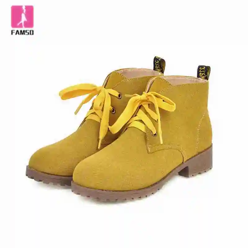 

FAMSO 2019 Shoes Women Boots Lace-up thick Heels Martin Boots Round Toe Fashion Winter Martin Boots Shoes