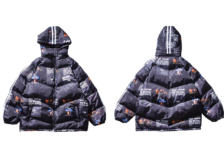 Зимняя мужская куртка больших размеров в стиле хип-хоп, парная серия, парка с капюшоном, модная куртка с хлопковой подкладкой и буквенным принтом, теплая верхняя одежда