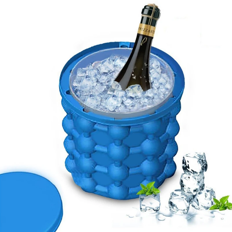 Dropshipping Portable 2 in 1 Large Silicone Ice Bucket Mold with Lid Space Saving Cube Maker Tools for Kitchen Party Barware