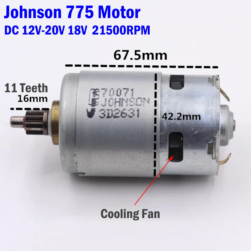 JOHNSON RS-775 Electric Motor DC 12V High Speed Power Large Torque 11 Teeth Gear 