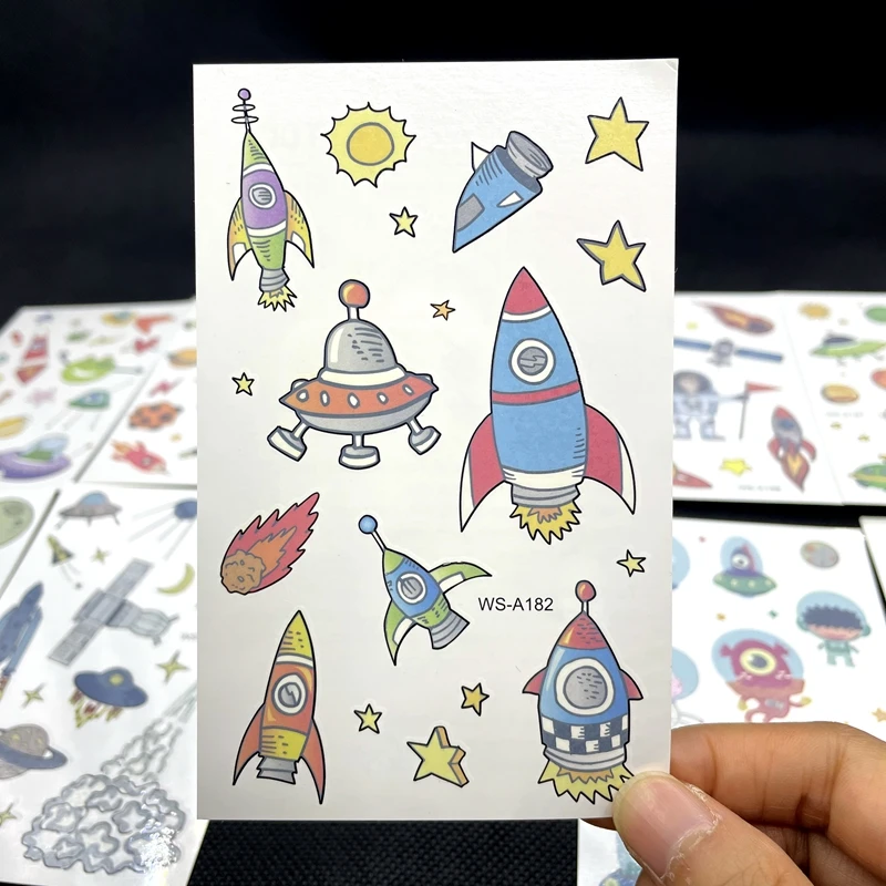 Милый ребенок космический корабль Временная тату-наклейка для детей Вселенная