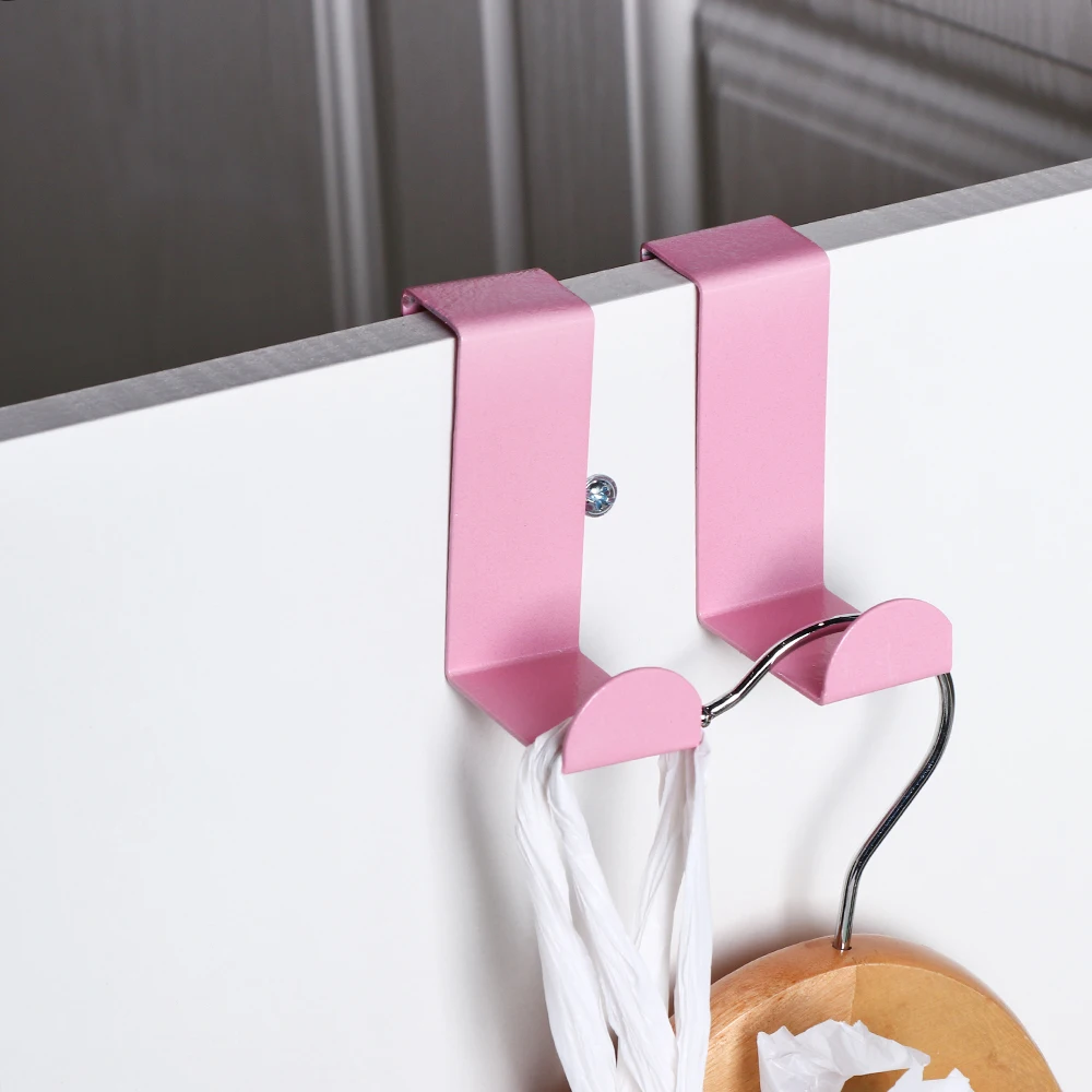 2 unids/lote/azul/Rosa percha de la puerta ganchos de acero inoxidable forma de Z puerta ganchos cocina cuarto de baño de almacenamiento de titular Rack