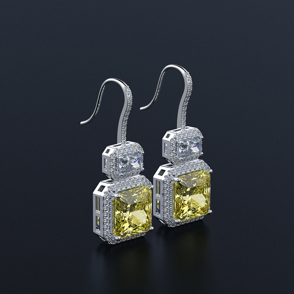 PANSYSEN Original Top Brand Yellow Dangle Drop Earrings For Women Luxury White Gold Color Silver Fine Jewelry Earring Gift