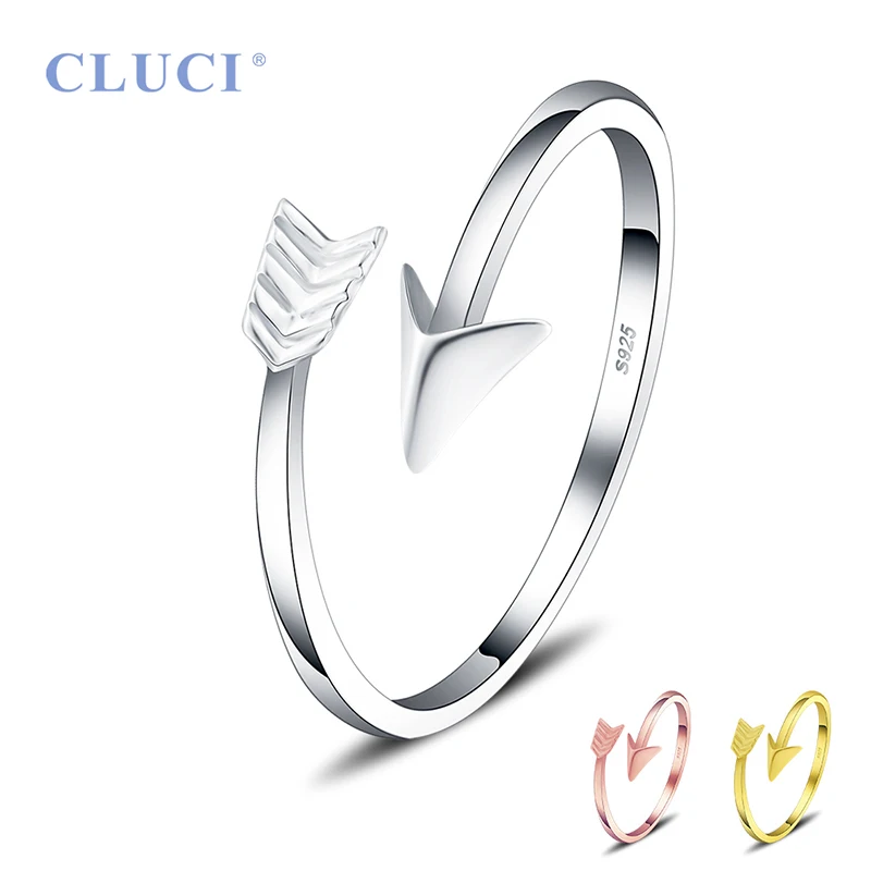 

CLUCI 925 Sterling Silver Ring Jewelry Women Rings Silver 925 Zircon Adjustable Open Arrow Shaped Rings for Women DR2002SB
