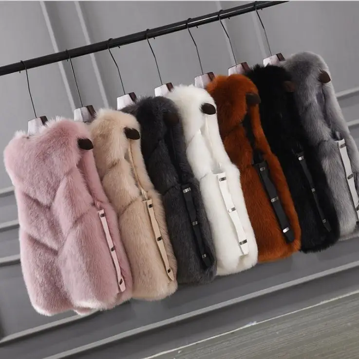 

Newest Womens Short Winter Autumn Casual Fake Fur Vests V Neck Chalecos Para Mujer Solid Color Faux Fur Waistcoats S/2Xl J3059