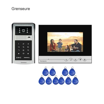 

7 inch LCD Monitor Screen Video Intercom Door Phone System + Metal Waterproof RFID Code Keypad Doorbell Camera