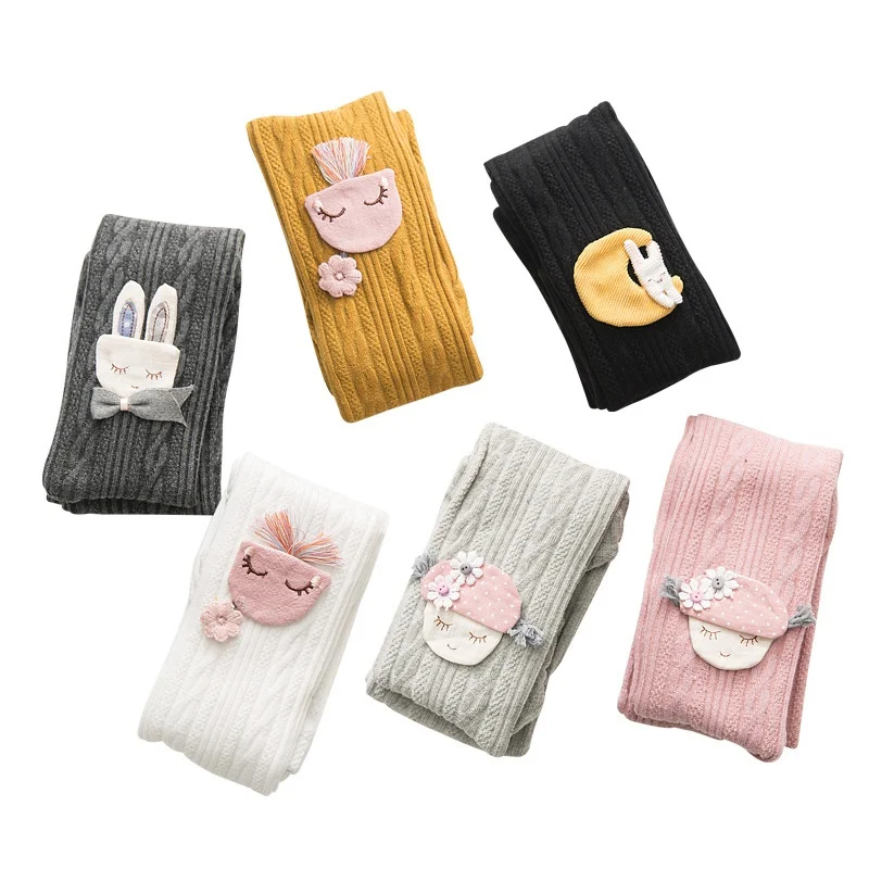 Autumn Winter Tights Baby Toddler Kid Girl Ribbed Stockings Cotton Warm Pantyhose Lovely Cartoon Solid Color Tight 1-8Years