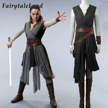 

Star Wars Rey Cosplay Outfit The Last Jedi Rey Suit Halloween Adult Women Custom Made Costume Grey Fancy Belt Bandage Wristers