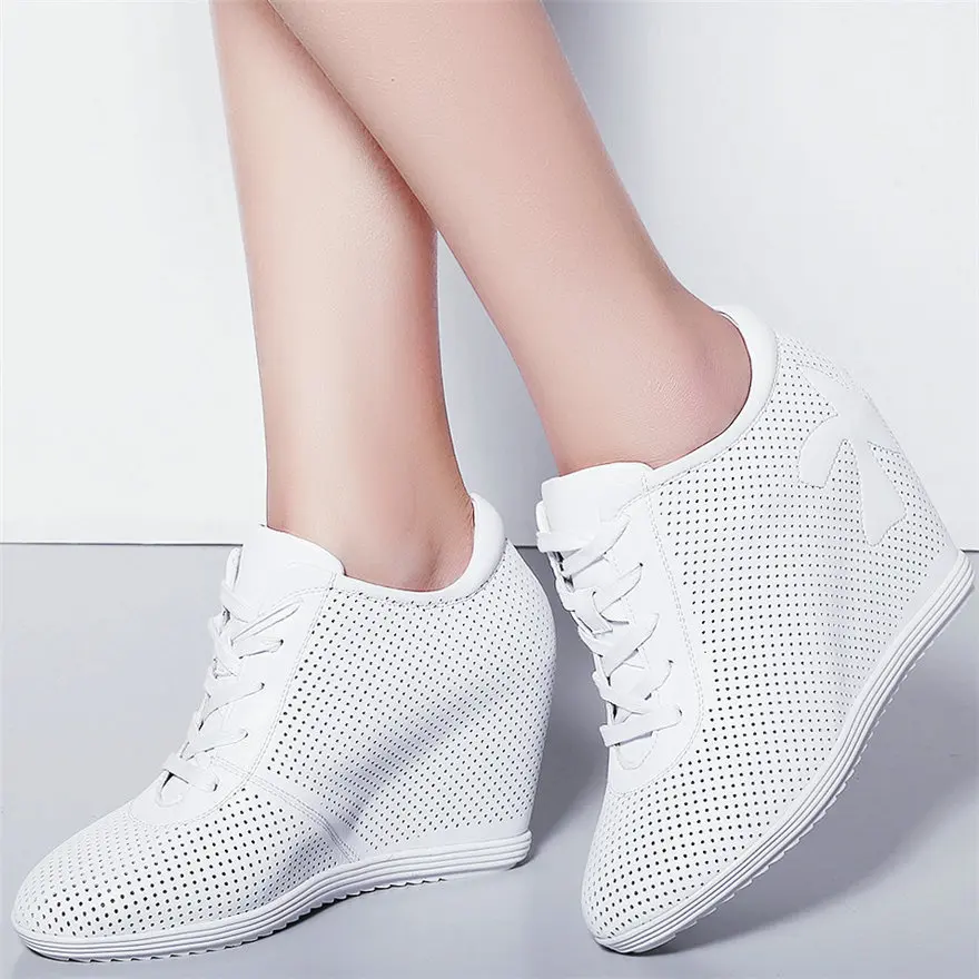Women Lace Up Genuine Leather Wedges 