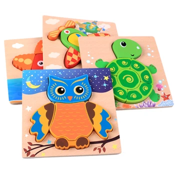 

Free shipping Animal puzzles wooden toy Children cognitive shape puzzle Early educational Jigsaw Puzzles toddler toys 1-3 years