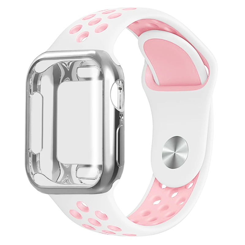 Дышащий силиконовый спортивный ремень Apple Watch 5 4 3 2 1 42 мм 38 мм резиновый ремешок Nike+ Iwatch+ чехол 5 4 3 40 мм 44 мм - Цвет ремешка: White flour