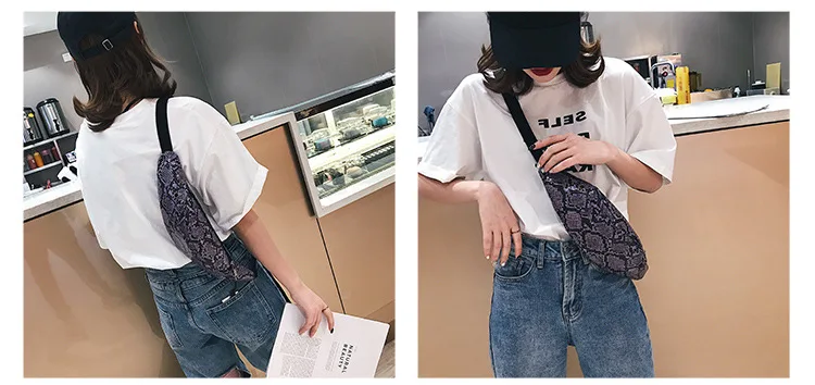new snakeskin waist pockets cross-border ladies personality fashion Europe and America wild small mobile phone pockets