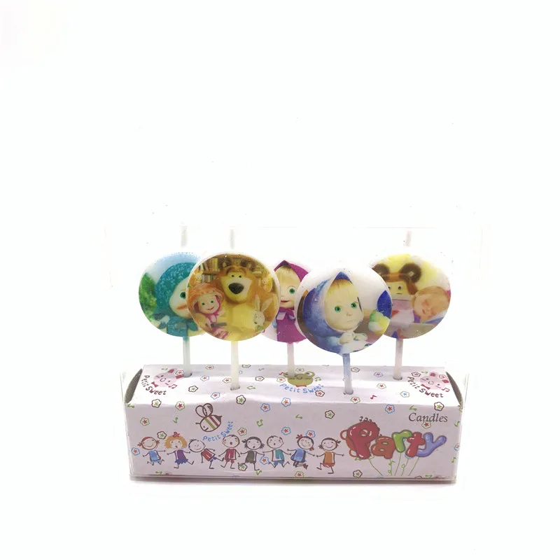 Candles-5pcs Маша и медведь мультфильм посуда набор День рождения украшения Дети тарелка чашки шляпы салфетки скатерть и флаги соломенные вечерние принадлежности - Цвет: Candles-5pcs