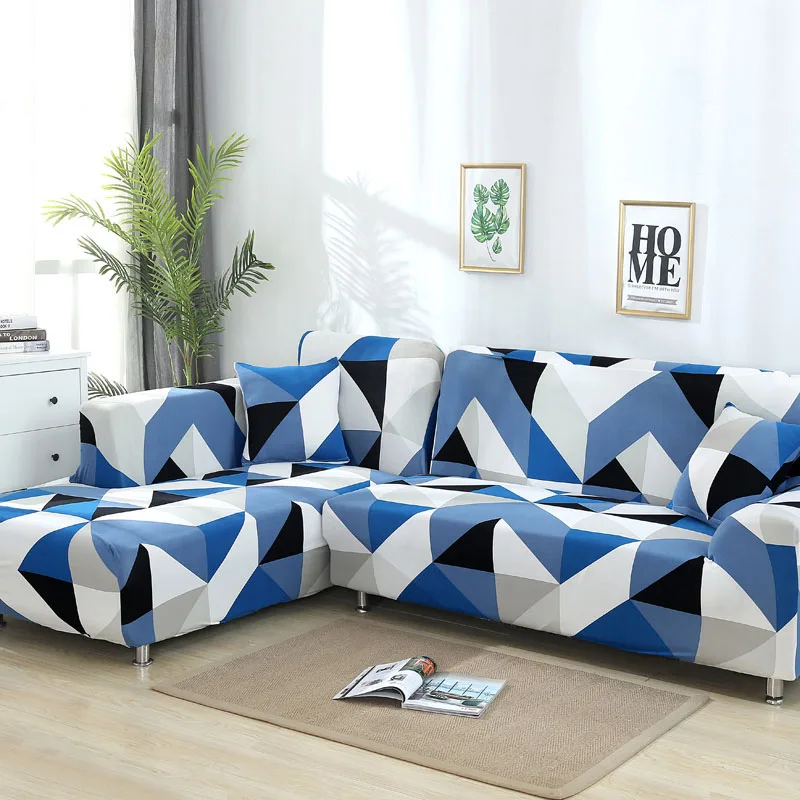 Секционный Набор чехлов для дивана геометрический угловой диван крышка Эластичный чехол на диван для гостиной шезлонг диван крышка 1/2 шт - Цвет: Blue Plaid