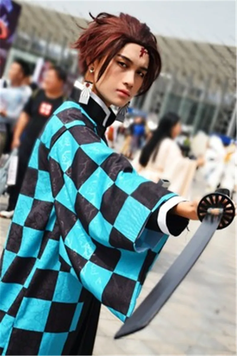 Кимоно Tomioka Giyuu, костюм для косплея, истребитель демона: Kimetsu no Yaiba Kamado Tanjirou Kamado Nezuko, кимоно, рубашка, штаны, Униформа, парик