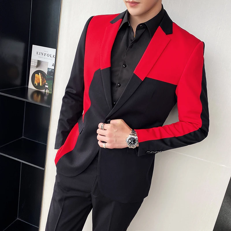 Korean-Stitching-Suit-Men-Wedding-Groom-Tuxedos-2-Pcs-Set-Slim-Fit-Suit-Jacket-Pants-Men