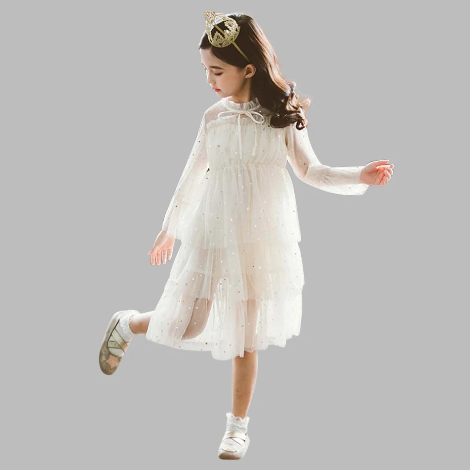Платья для девочек; платье с аппликацией в виде звезд для девочек; модные детские платья-пачки; сезон осень-зима; корейский костюм для девочек на год