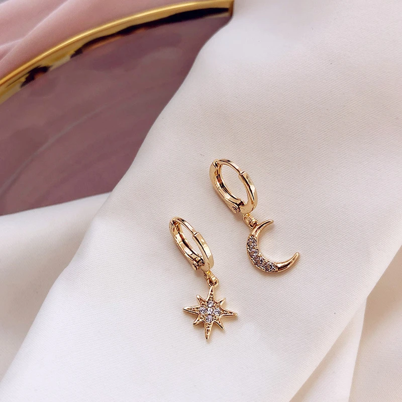 Новые модные блестящие серьги в виде звезды и Луны с кубическим цирконием
