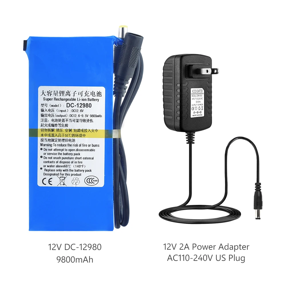 DC 12V DC12980 9800MAH литиевая аккумуляторная батарея запасной литий-ионный аккумулятор с 2A зарядным адаптером защита от перезарядки