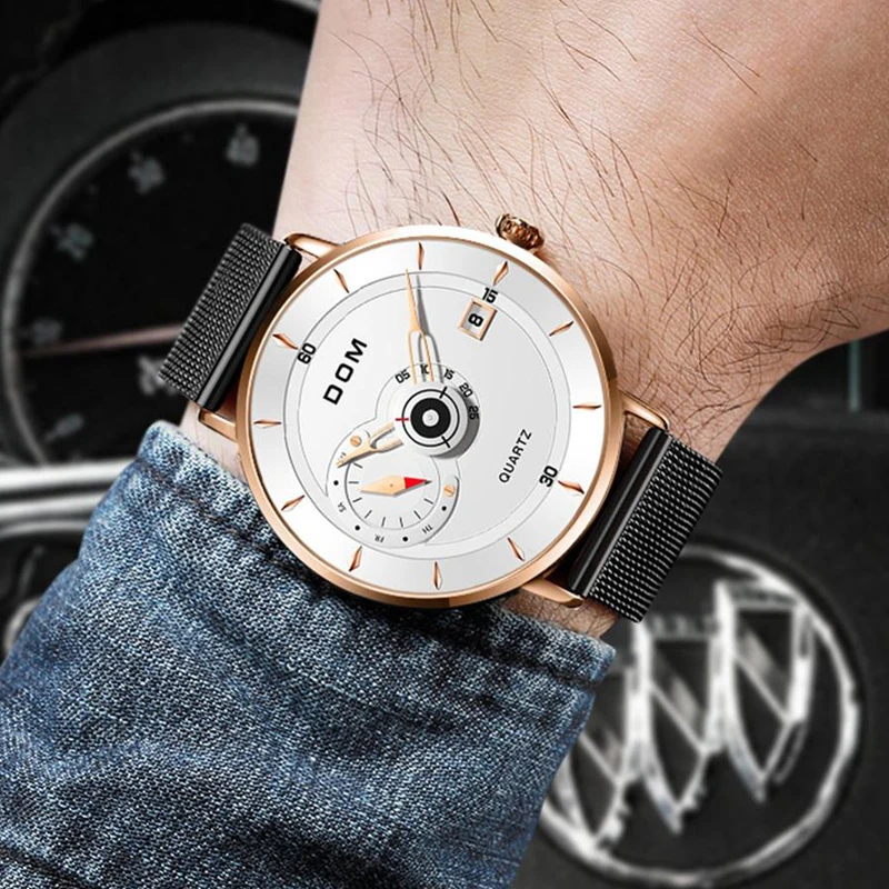 Часы DOM мужские армейские повседневные из стали спортивные кварцевые