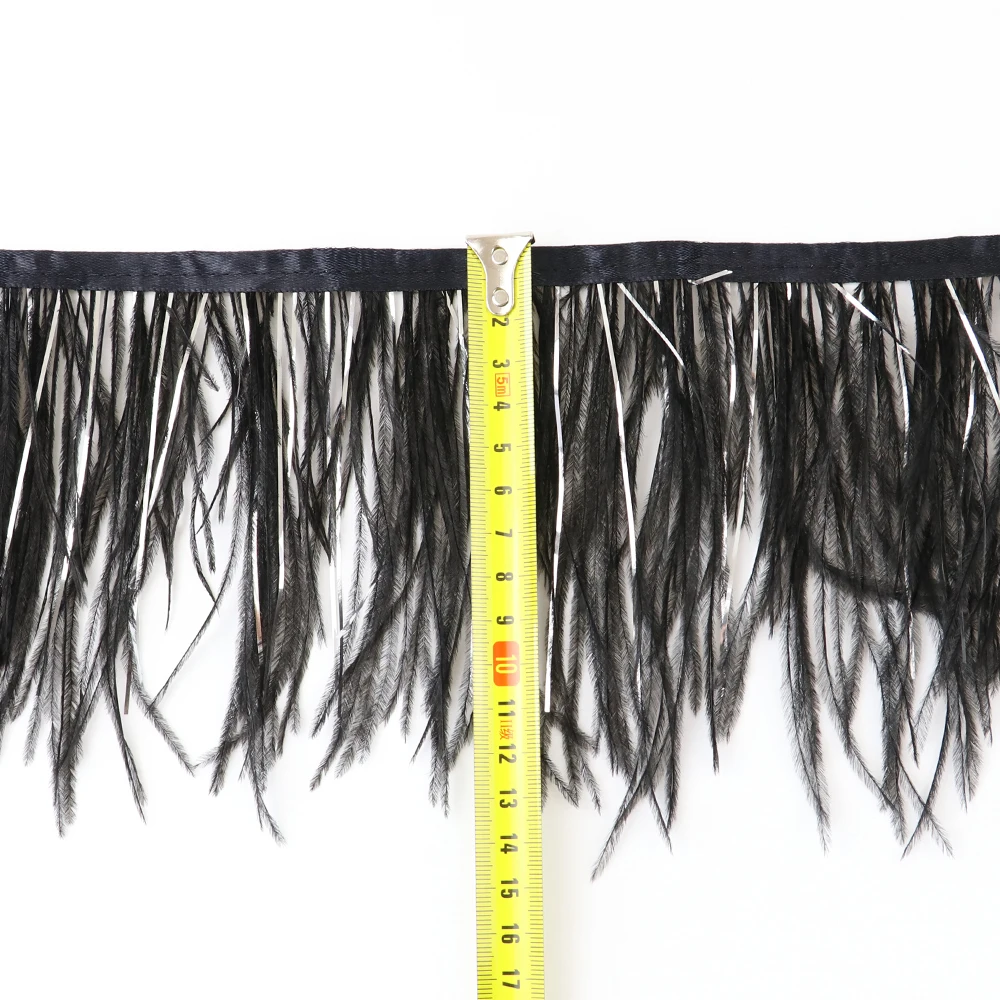 Black Ostrich Feather Trim Natural Feather Ribbon Length 10-15 cm/4-6 inch Wedding Dress Party Clothing Decorative Accessory