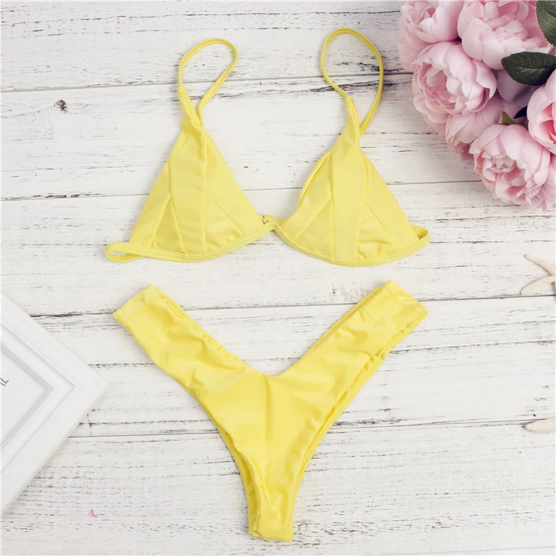 142 yellow S-L, одноцветные бикини, женский купальник, бандаж, бикини,, купальник, женский купальник, принт, для девушек, купальники, купальник, 46 - Цвет: 142 yellow