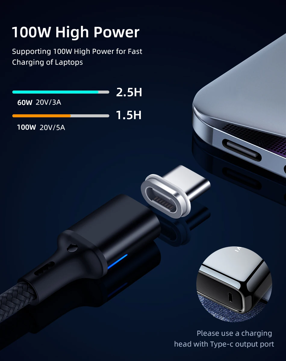 Магнитный зарядный кабель USB 3,1 Тип C до USB C кабель 100 Вт быстрой зарядки PD 4,0 5A быстро Зарядное устройство кабель для MacBook Pro для samsung S10 S9