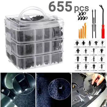 

655Pcs 17 Kinds Plastic Car Body Push Pin Rivet Fasteners Trim Moulding Clip Screwdriver Fastener Clip Kit Universal for toyota