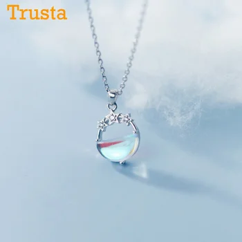 

Trustdavis Genuine 925 Sterling Silver Cute Hollow Round Star CZ Pendant Choker Necklace For Women S925 Necklaces Jewelry DA1052