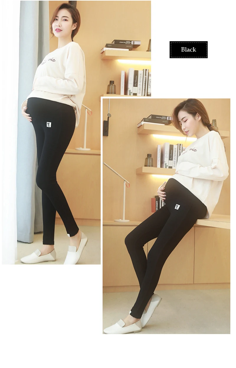 Abdomen Support Trousers Maternity Leggings Pregnant Cute Kitten Pattern Breathable Cotton Adjustable Maternity Safety Pants