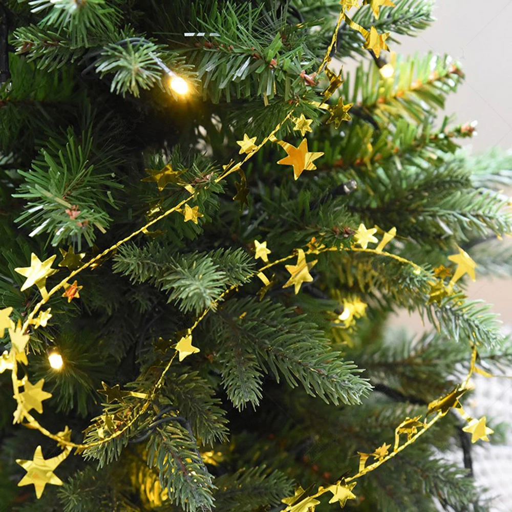 7,5 м Рождественское украшение ленты гирлянда на Рождественское дерево висячие украшения Свадебная вечеринка мишура мерцание пластиковые звезды стримеры баннер