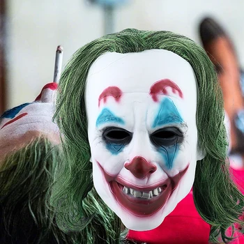 

2019 Joker Origin Movie Horror Scary Clown Mask with Green Wig Cosplay Joaquin Phoenix Arthur Fleck Latex Mask Halloween Props