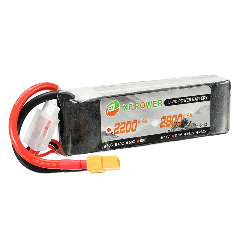 

2PCS XF Power 11.1V 2200mAh 60C 3S Lipo Battery XT60 Plug Batteries for RC Helicopter FPV Drone Airplane