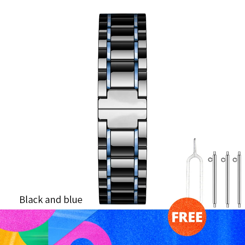 20 мм 22 мм керамический браслет для samsung gear S3 Frontier для samsung Galaxy watch 46 мм 42 мм gear Sport band S2 Classic Watch Link - Цвет: Black and blue