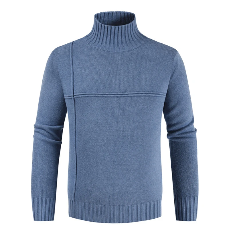Новинка, модный мужской зимний свитер, однотонный облегающий пуловер с высоким воротом, мужской повседневный деловой свитер J757 - Цвет: Light Blue