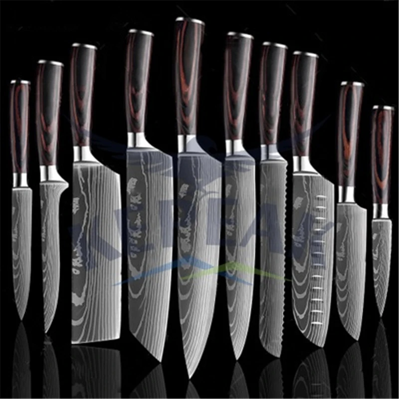 

Chef's Knife Bread Eviscerate Slice Fruit Chinese Japanese Kitchen Knife Sharp Utility Santoku Complete Cooking Damascus Pattern