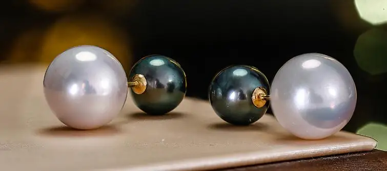 Charming6-12mm черного цвета с круглым носком серьги с белыми жемчужинами 18k