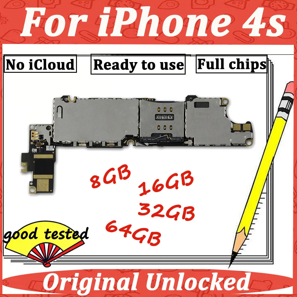Для iPhone 4S Бесплатный iCloud разблокированная оригинальная материнская плата разблокировка 8 г 16 г 32 г 64 г разборная материнская плата логическая плата полностью протестированная IOS
