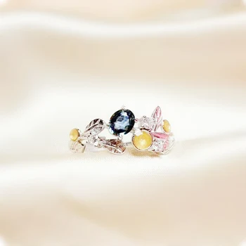 

Per jewelry Natural real sapphire flower style ring Free shipping 3*4mm 0.35ct gemstone 925 sterling silver T2041512