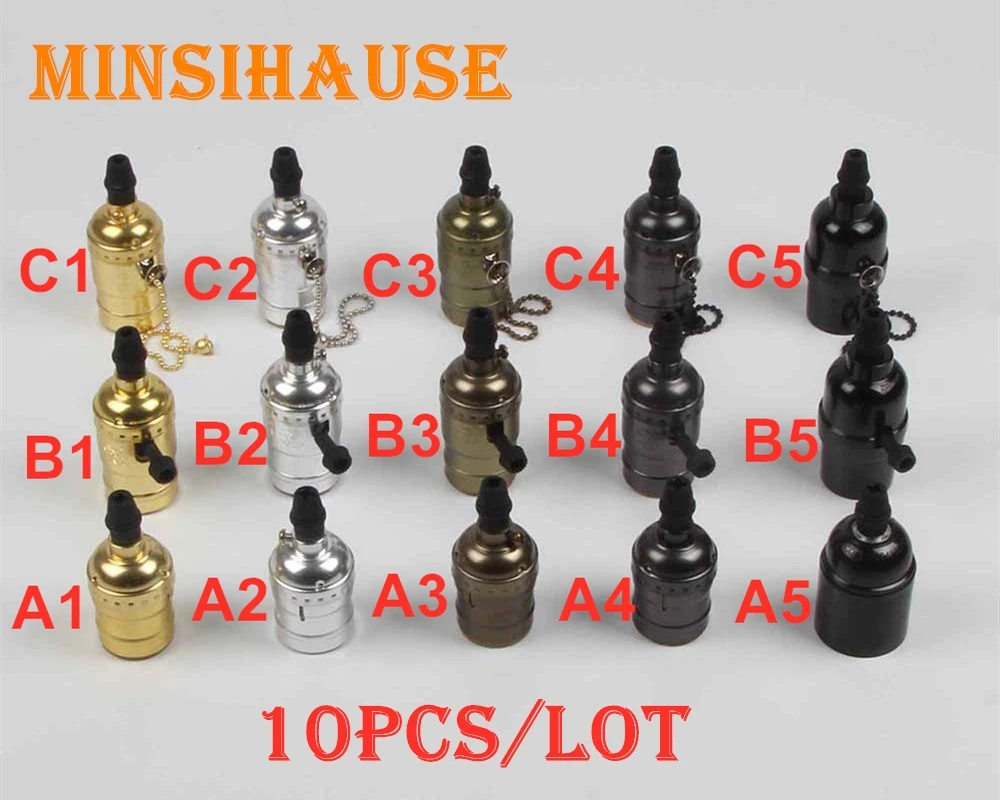

10pcs/lot Edison Socket E27/E26 110V-240V Vintage Retro Aluminum Screw Socket Pendant Lamp Base Holder Pendant Light