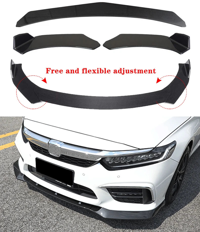 

Fiber Texture/ Black 3Piece Universal Car Front Bumper Lip Chin Bumper Body Kits Splitter Car universal modification