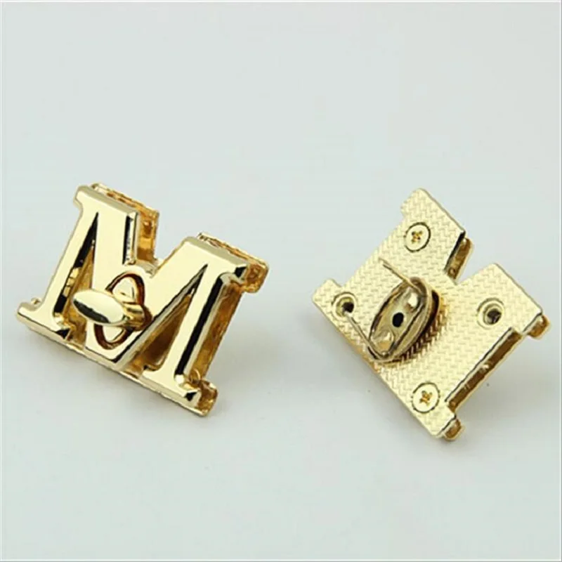 10pcs/lot luggage hardware accessories golden M letter decorative bag twist lock