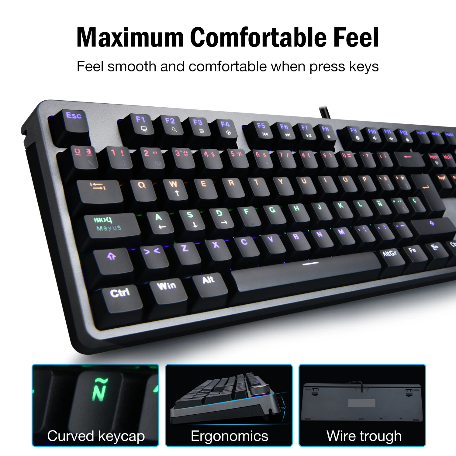 Teclado Mecânico do Jogador Bruxa Azul 104 Chaves Retroiluminado Conduziu a Rússia Eua França Espanha é Apropriado para o Teclado dos Jogadores o - Imagem 6