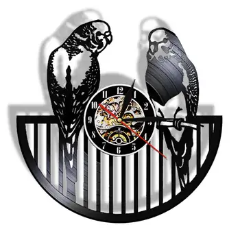 

Budgie Birds Vinyl LP Record Wall Clock Modern Animals Silent Quartz Wall Watch Parrot Bird Nursery Kids Room Decor Wall Light