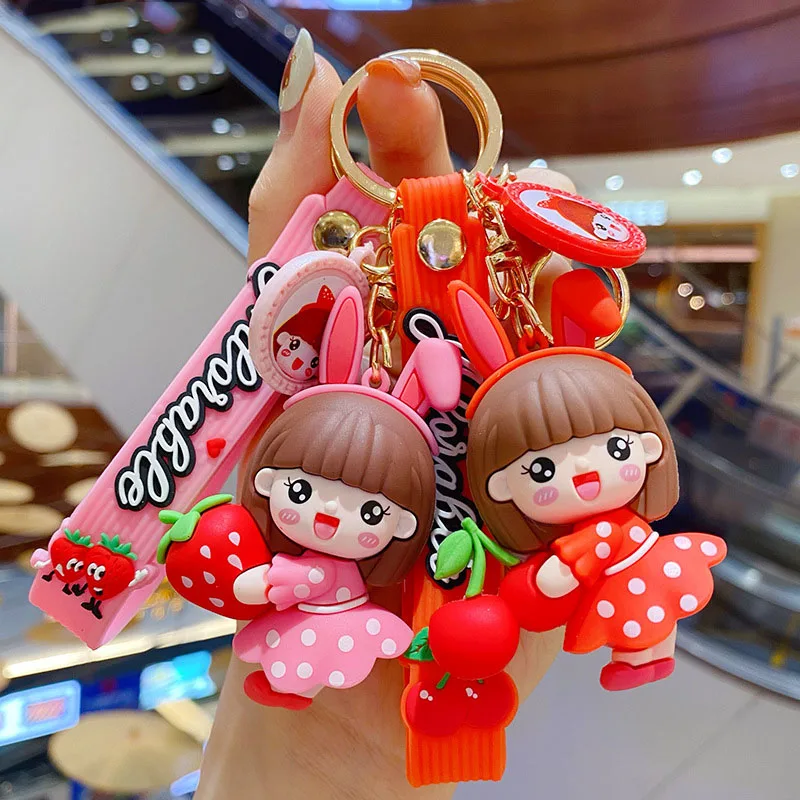 Cute Cherry Keychain Creative Cartoon Fruit Ins Style Women Bag Pendant Key  Chain Wristlet Kawaii Keychain