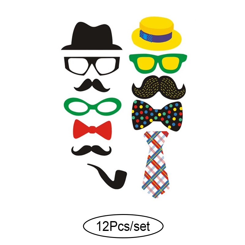 12Pcs set 10-60 шт DIY фото стенд реквизит забавная маска очки Усы губы на палочке День Рождения невесты свадебные украшения вечерние аксессуары - Цвет: 12Pcs set