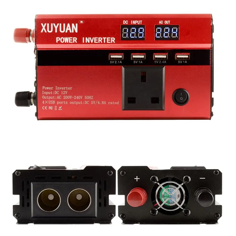 

Peak 3000W LED diaplay Car Power Inverter Converter Charger Adapter Modified Sine Wave with 4 USB Port & 2 Plug
