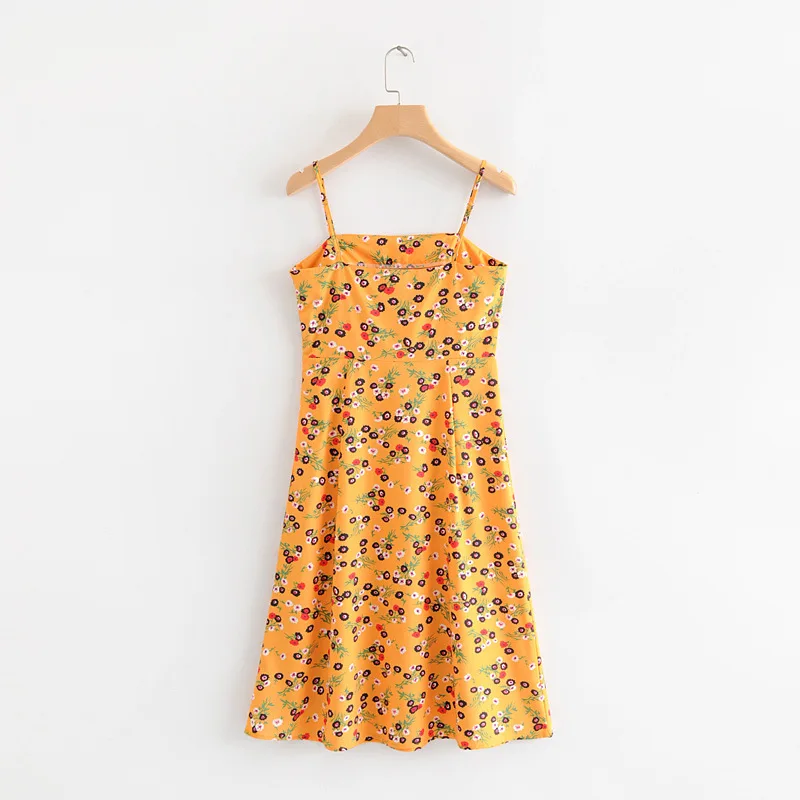 

Western Style Summer New Style WOMEN'S Dress Versitile Fashion Slim Fit Slimming Floral Printed Waist Hugging Strapped Dress