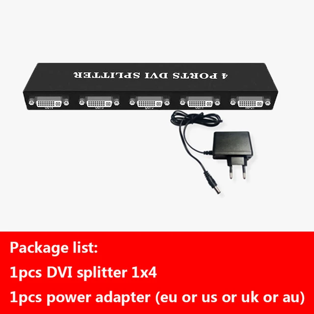 1x2/1x4 Port DVI Splitter 1 in 2 Out/ 1 in 4 Out Split 1 Video Signal to 2 /4 Displays with eu or us or uk or au power adapter DVI splitter 1x4