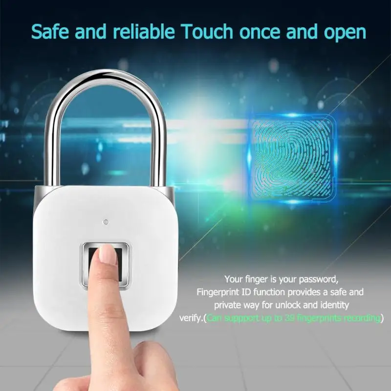 USB замок для отпечатков пальцев, перезаряжаемый электронный замок из цинкового сплава, 3,7 в, водонепроницаемый, для дома, офиса, двери, без ключа, умное оборудование
